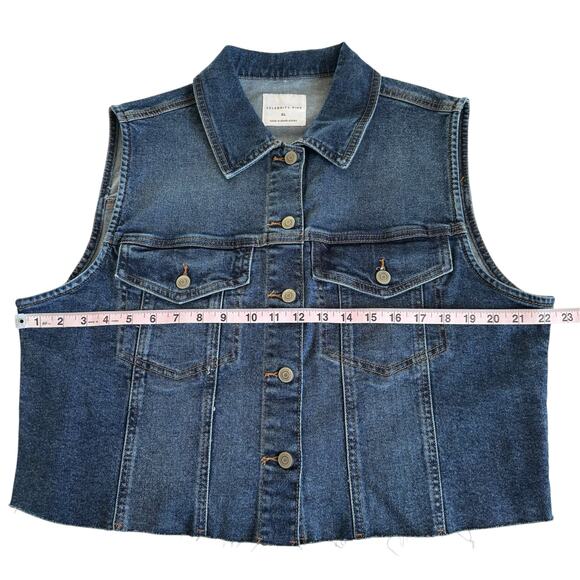 Via Penny Lane Reworked Apparel Elton John Graphic Raw Hem Cropped Denim Vest XL - Picture 5 of 6